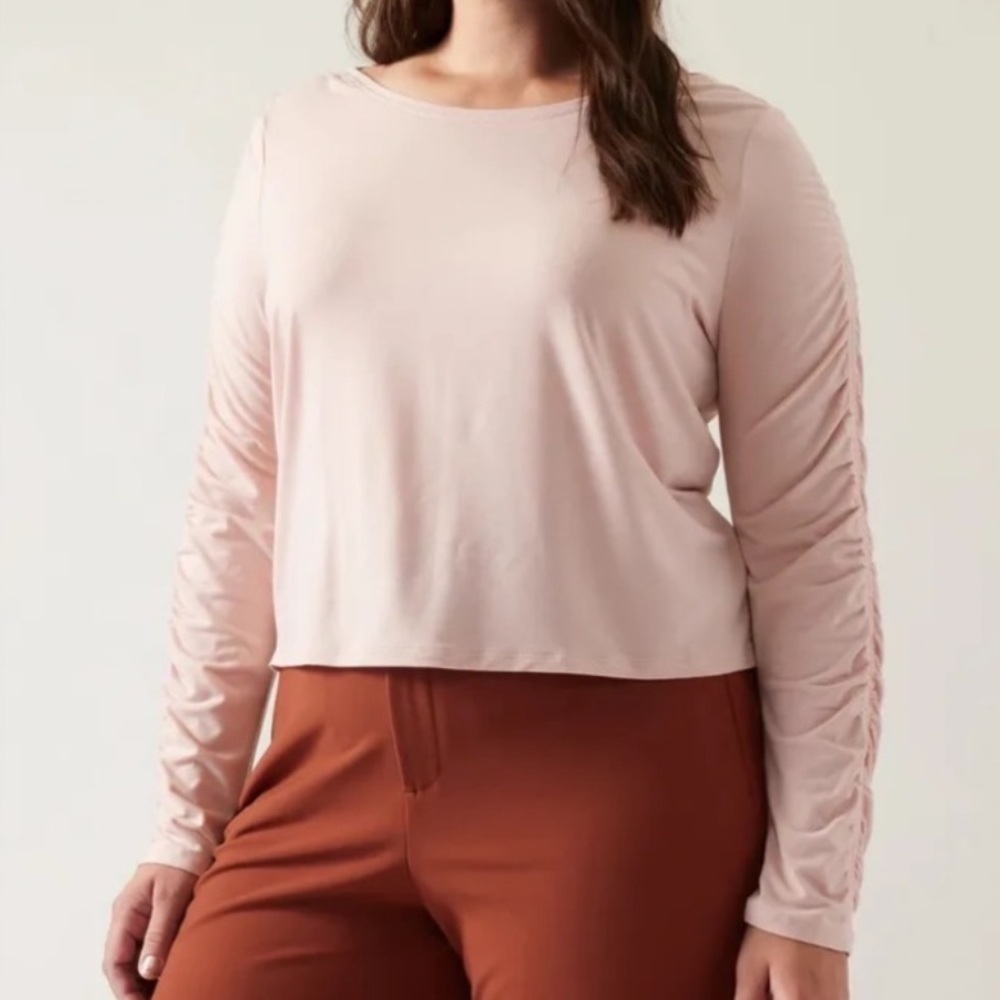 Athleta Plus Size All Around Ruched Top Long Sleeve Orchid Pink 3X NWOT